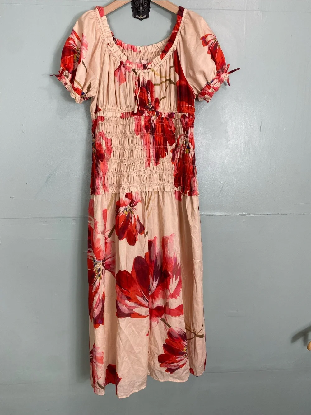 Hutch Maternity Puff Sleeve Smocked Dress Floral Maxi Large Sundress - Picture 2 of 7